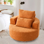 Fumahaus Upholstered Swivel Accent Chair, Oversized Comfy Round Sofa Chair with Two Pillows, Leisure Sofa Chair for Living Room Bedroom, Beige