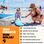 SUN NINJA 10x10.5 FT Pop-Up Beach Tent with Sand Shovel, Pegs & Stability Poles �C Navy Blue Sun Shelter for Beach, Camping & Outdoor Activities