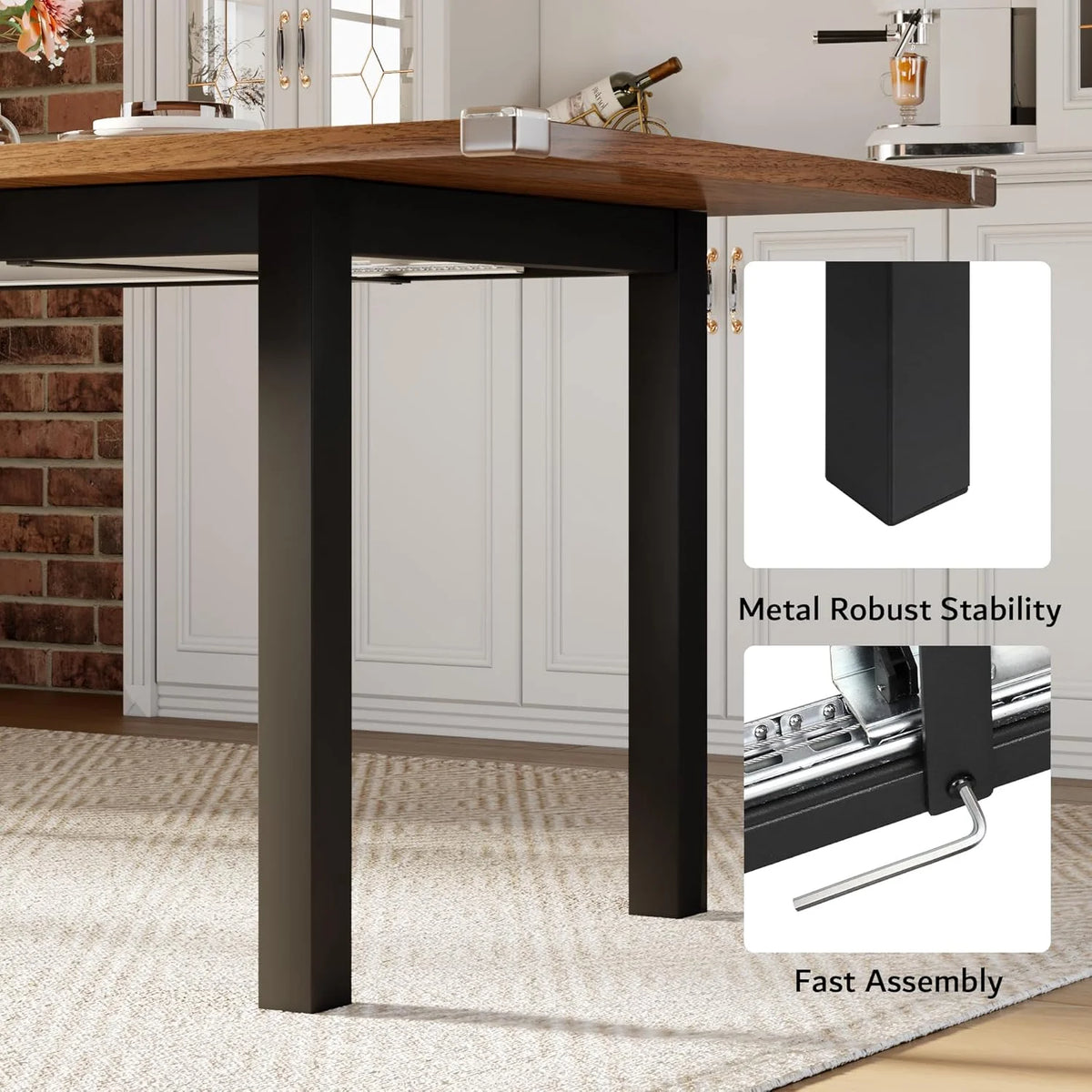iPormis 63" Extendable Dining Table for 4-8, Square Wooden Dining Room Table with Metal Base, Modern Extendable Table for  Small Kitchens, Dining Office Areas, Black