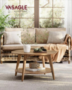 VASAGLE Round Coffee Table, 2 Tier Coffee Table with Storage, for Living Room, 31.5 x 17.7 Inches, Easy to Assemble, Honey Brown