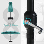 Summit Living 15 FT Double-Sided Solar Patio Umbrella with Base Large Outdoor Umbrella with LED Solar Lights - Haze Blue