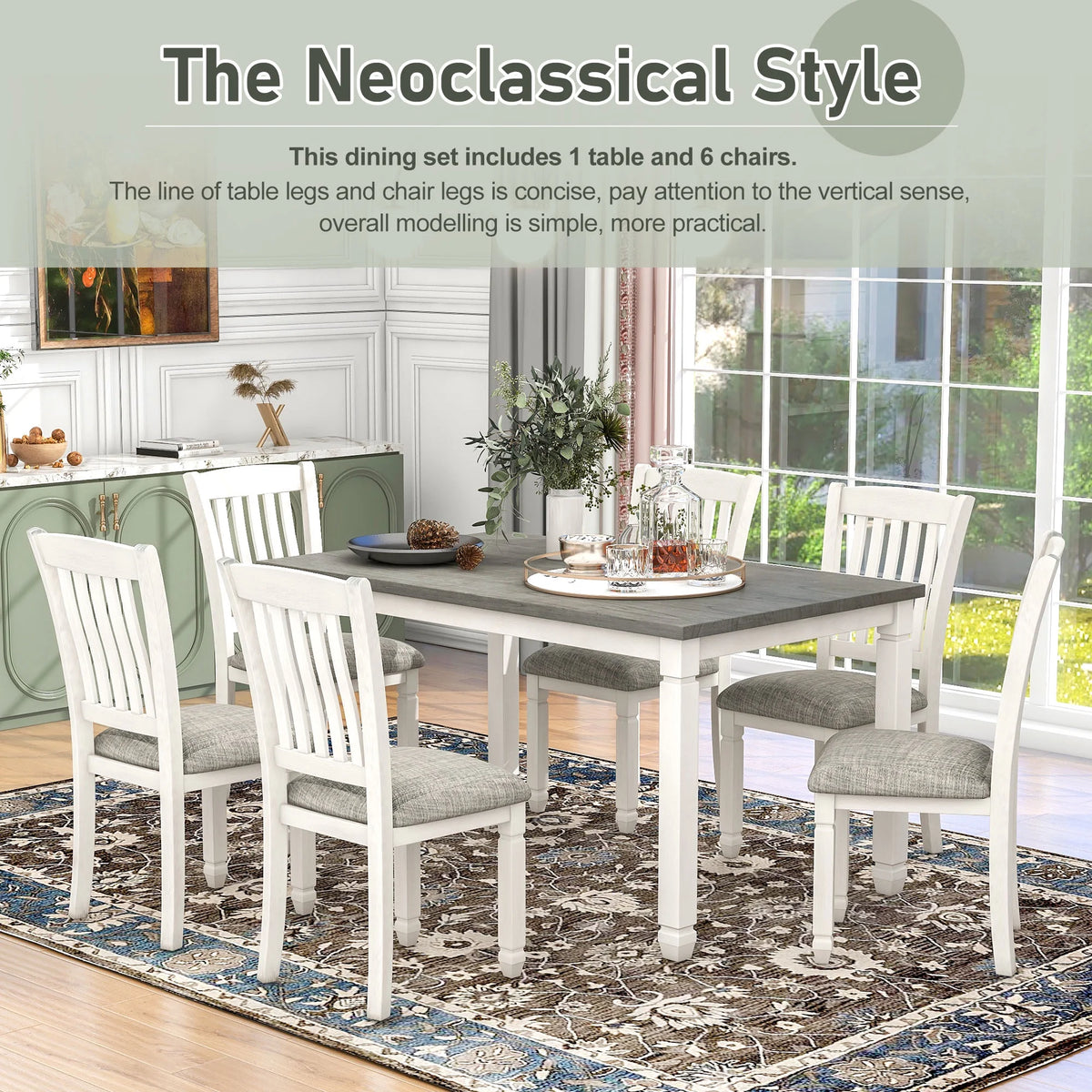 Harper & Bright Designs Farmhouse 7 Pieces Extendable Dining Table Set for 6, Solid Wood Kitchen Table with Butterfly Leaf and 6 Upholstered Chairs, Brown
