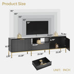 Bestier 55" LED TV Stand for TVs up to 60" Modern High Gloss Entertainment Center with Drawers Cabinets Fluted TV Console, White & Gold