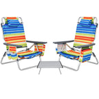 Costway 2-Pack Folding Backpack Beach Chair Table Set 5-Position Outdoor Reclining Chair Pink