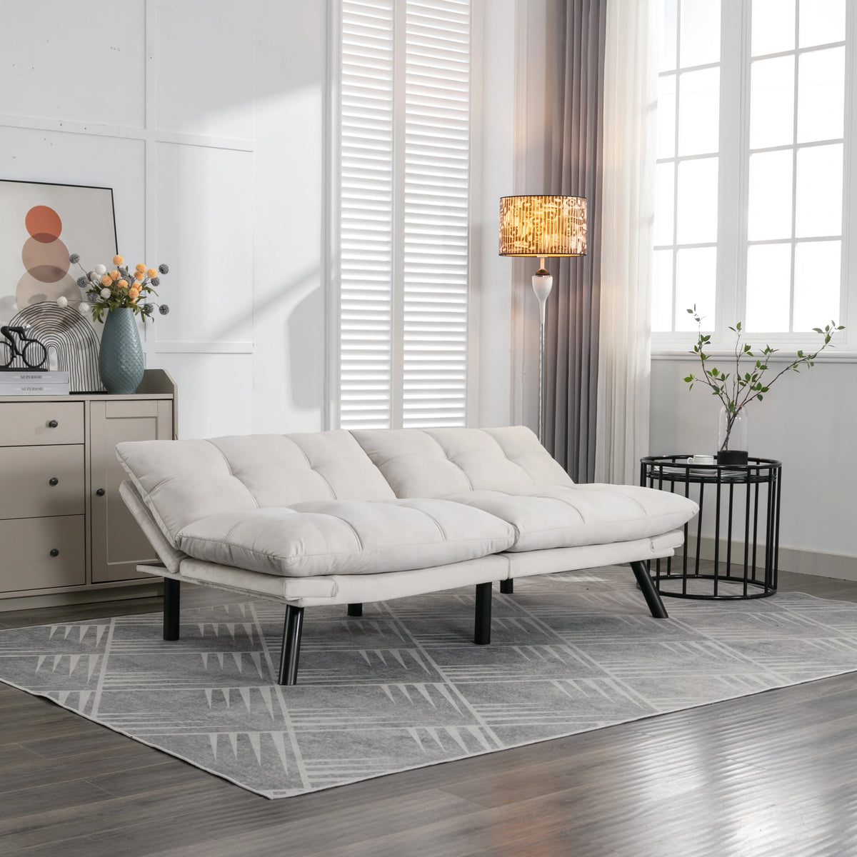 PAPROOS Convertible Sofa Bed, Folding Futon Sofa Bed, Upholstered Sofa Bed Couch, Loveseat Sleeper Sofa for Small Space, Apartment, Living Room, Cream