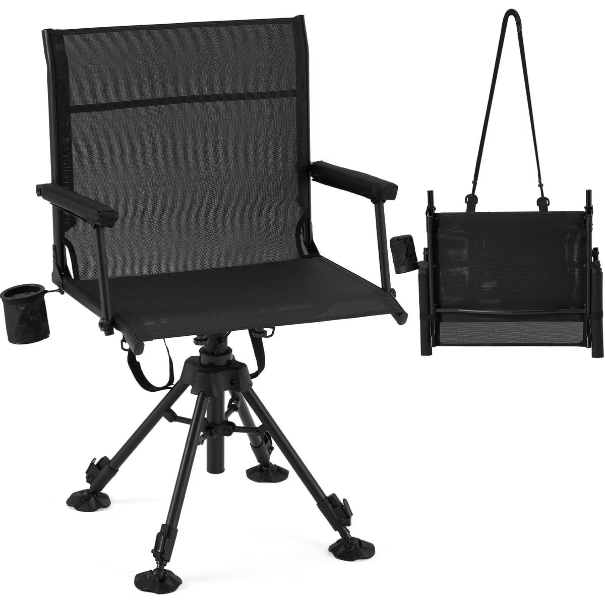 Danrelax 360�� Silent Camo Hunting Blind Chair, Armrests, Side Pouch, Telescopic Legs