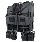 3-in-1 Collapsible Wagon Cart with Bench Seat, 500lbs Convertible Heavy Duty Utility Wagon with Flexible Handle, All-Terrain Folding Grocery Cart with Wheels for Shopping, Camping, Orange