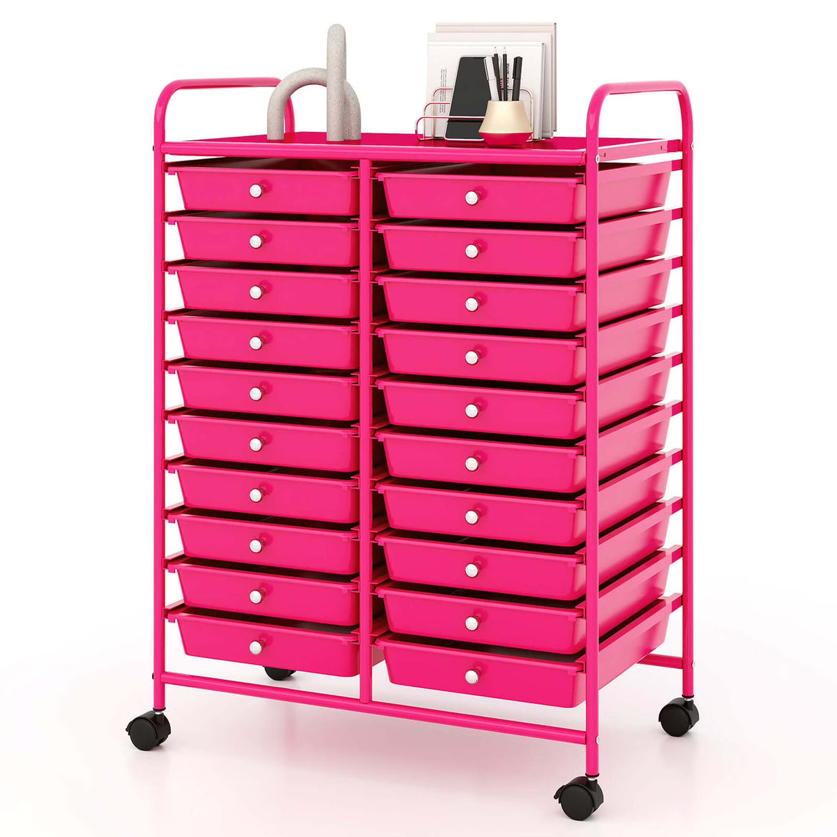Costway 20 Drawer Rolling Storage Cart Tools Scrapbook Paper Office School Organizer Yellow