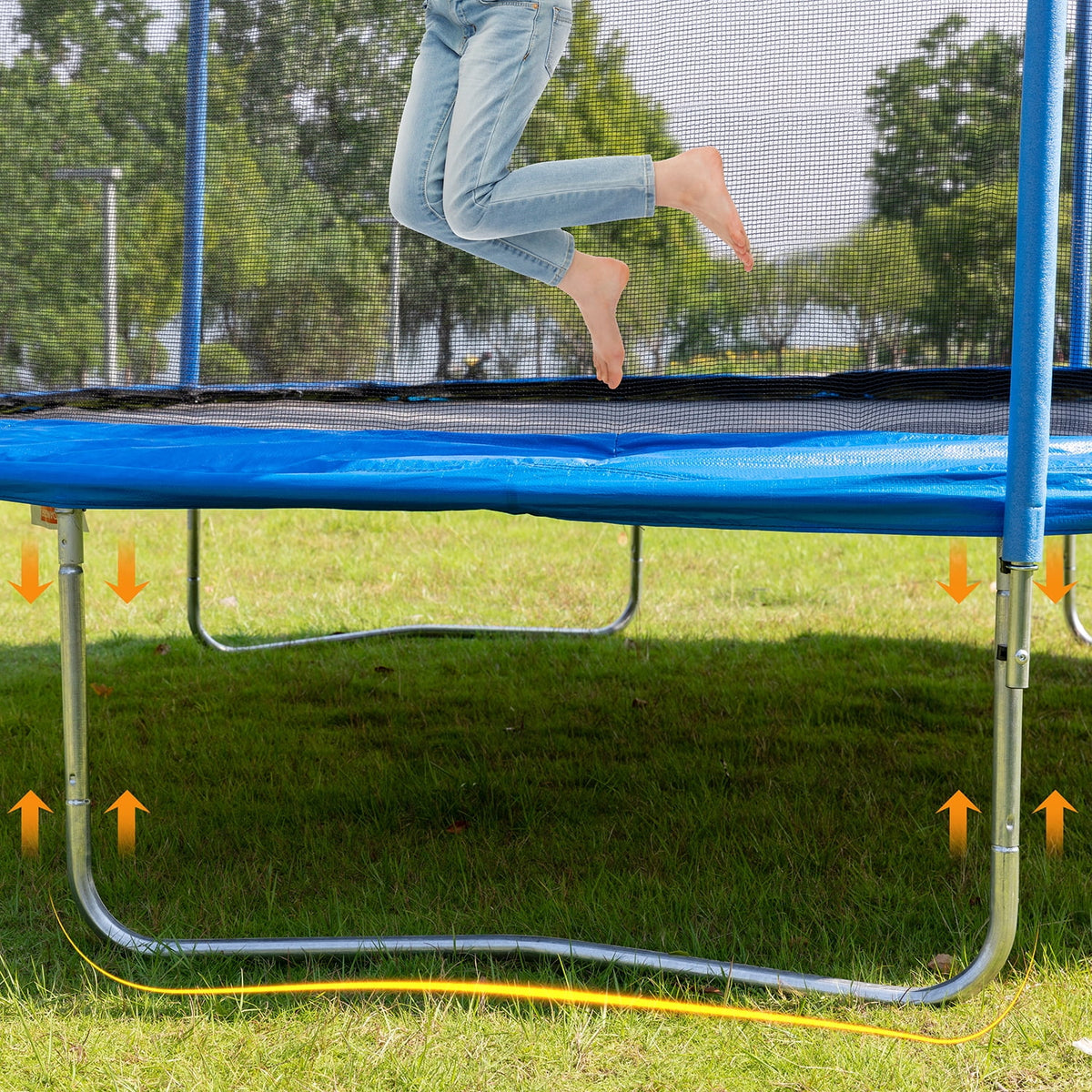14FT Outdoor Trampoline with Safety Enclosure, Steel Tube Frame, Ladder & Secure Net - Heavy Duty, Blue