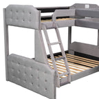 EUROCO Upholstery L-Shaped Twin over Full Bunk Bed and Twin Loft Bed with Desk for Kids Bedroom, Gray