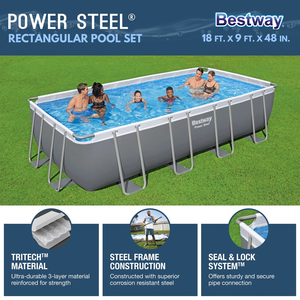 Bestway 24' x 12' x 52" Rectangular Frame Above Ground Swimming Pool Set