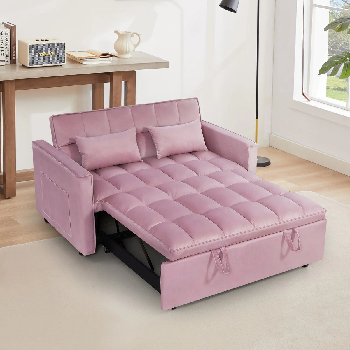Gewnee 55'' Modern Convertible Velvet Sofa Bed with Pull-Out Twin Bed, Adjustable Backrest for Living Room, Office (Dark Gray)