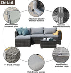 Patiorama 5-Piece Patio Furniture Set, Outdoor Sectional Conversation Set, All-Weather Grey PE Wicker with Light Grey Cushions, Backyard Porch Garden