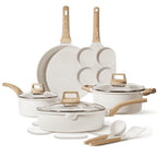 Carote 19 Pcs Nonstick Cookware Sets, Granite Pots and Pans Set Non Stick, White