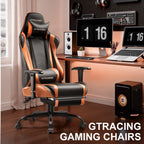 GTRACING Gaming Chair, Ergonomic Office Desk Chair with Lumbar Support, PU Leather, Footrest & Adjustable Headrest, Red