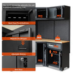 HPDMC Garage Storage Cabinet System 7-Pcs Workshop Set Metal Garage Cabinets System with Steel Cabinet Drawers, Workbench, Pegboard for Garage Tool Organization