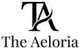 The Aeloria logo featuring a stylized black 'TA' monogram with a flowing leaf-like stroke, above the brand name 'The Aeloria' in a serif typeface, all on a solid black background.