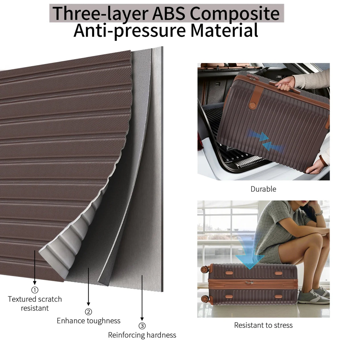 Luggage Sets,4-Piece Lightweight Suitcase Set with 4 Packing Cubes and TSA Lock, Hardshell Suitcases with Spinner Wheels, (16/20/24/28 ),Brown