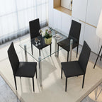 uhomepro White Kitchen Table Set, 5 Pieces Dining Table Set, Tempered Glass Dining Table and Chairs Set for 4, Upgraded Iron Dining Room Table Set with 4 PU Leather Chairs