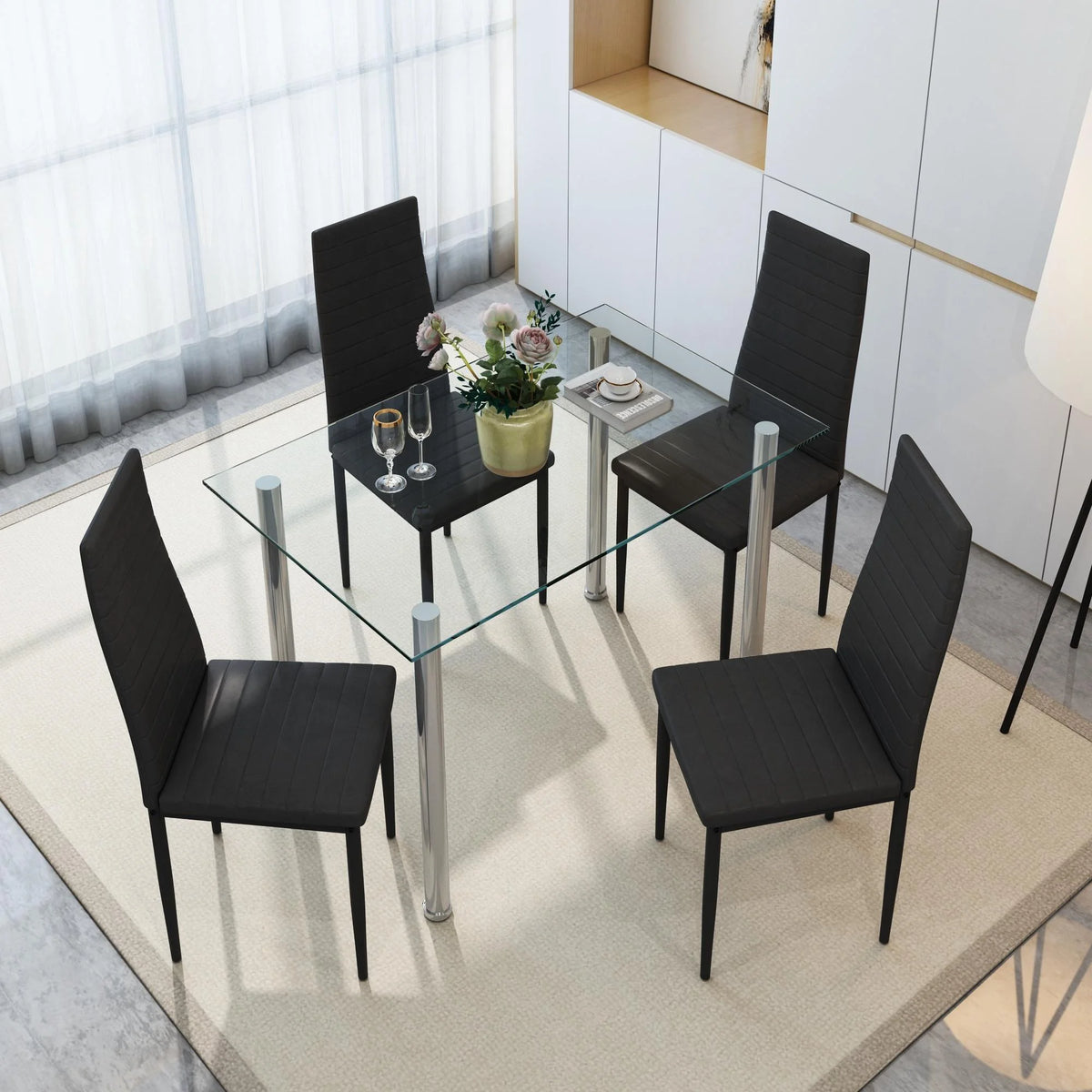 uhomepro White Kitchen Table Set, 5 Pieces Dining Table Set, Tempered Glass Dining Table and Chairs Set for 4, Upgraded Iron Dining Room Table Set with 4 PU Leather Chairs