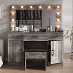Ktaxon Large Makeup Vanity, Vanity Table Set w/ Visible Glass Top w/ Charging Station, White