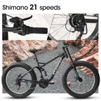Ambifirner 26" Fat Tire Mountain Bike with Full Suspension - 4" Wide All-Terrain Tires & Shimano 21-Speed Drivetrain - Outdoor Bike for Men/Women 85% Pre-Assembled Durable Design