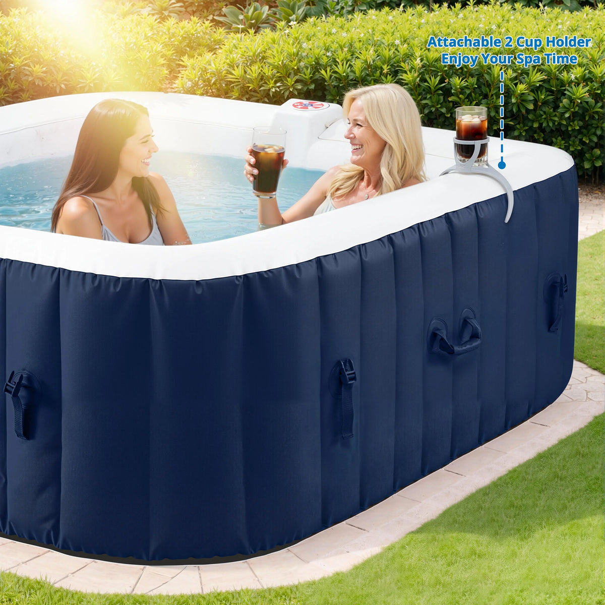 4-6 Person Outdoor Portable Inflatable Heated Hot Tub with 130 Bubble Jets, Square Inflatable Heated Pool Spa with Insulated Cover, Insulated Cover and Carry Bag, Blue