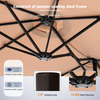 Summit Living 15 FT Double-Sided Solar Patio Umbrella with Base Large Outdoor Umbrella with LED Solar Lights - Haze Blue