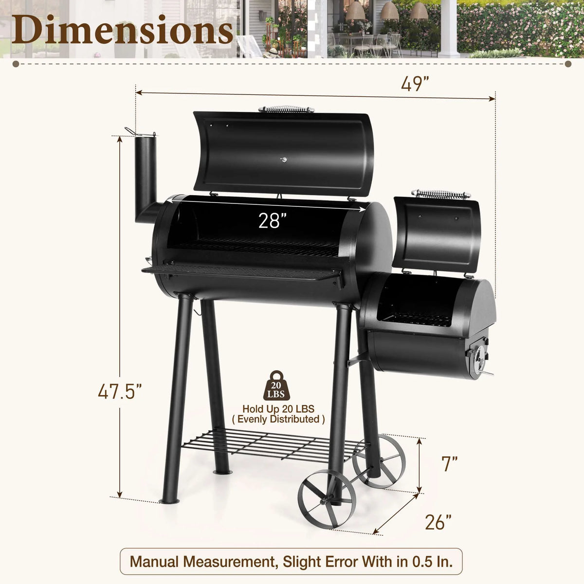 Summit Living Charcoal Grill with Offset Smoker 941 sq.in. Extra Large BBQ Grill Black