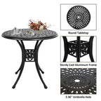 30.3 Inch Round Patio Table Cast Aluminum Patio Table,Metal Patio Dining Table with Umbrella Hole,All Weather Outdoor Bistro Dining Table for Backyard, Garden, Balcony, Black