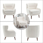 ALEAVIC White Accent Chair Upholstered Armchair with Solid Wood Legs