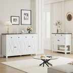 Homfa 55.1'' W Farmhouse Storage Cabinet, 4-Doors 2-Drawers Wood Sideboard with Adjustable Shelves for Kitchen Dining Room, White