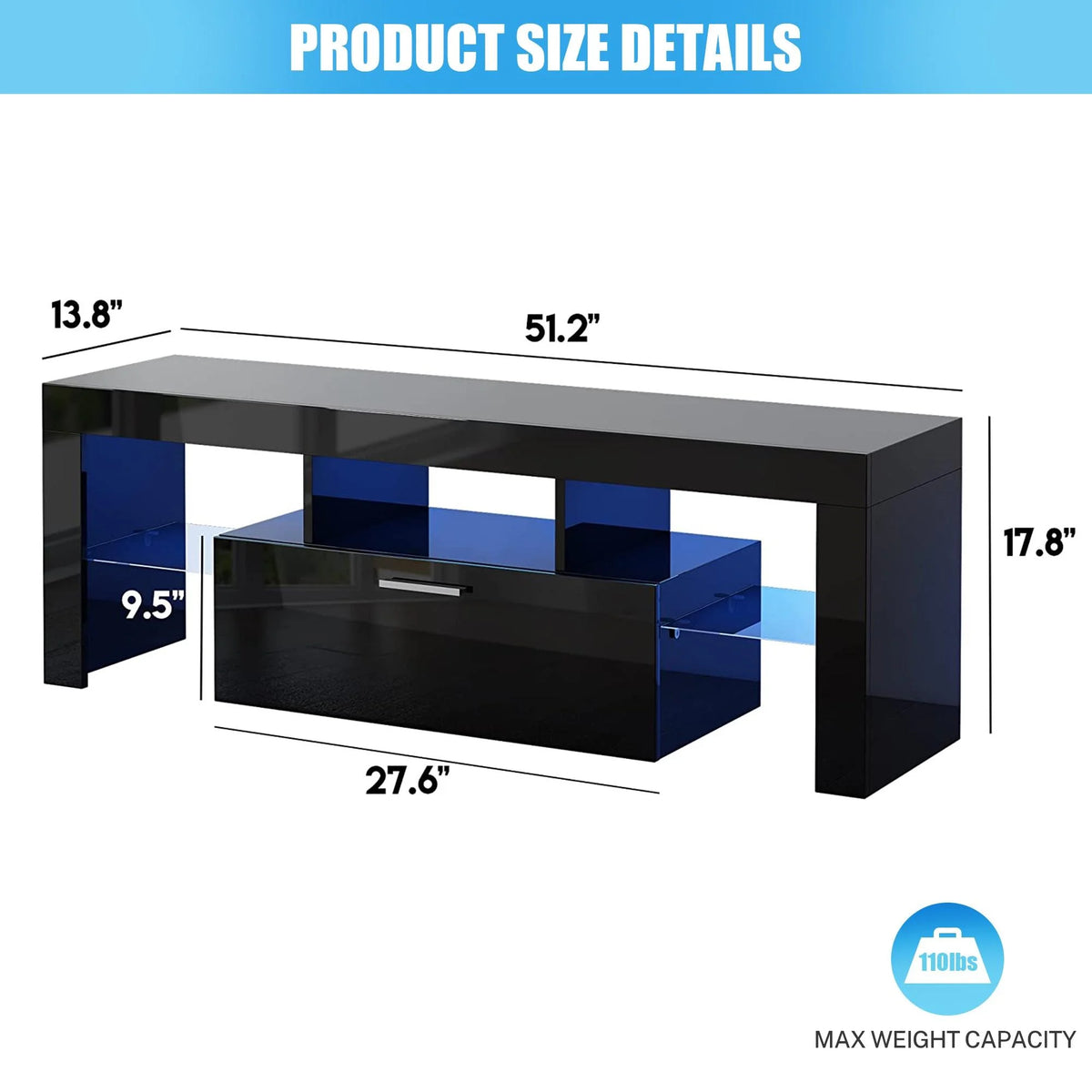PAPROOS TV Stand for TVs up to 70", High Gloss TV Cabinet with LED Light, Modern TV Console Table with Storage Drawers, Media Television Stand Entertainment Center, White