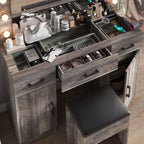 Ktaxon Large Makeup Vanity, Vanity Table Set w/ Visible Glass Top w/ Charging Station, White