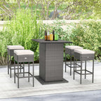 Topcobe 5 Pieces Outdoor Wicker Bar Table Set with Hidden Storage Shelves, Outdoor Patio Furniture for Garden Backyard Pool Deck-White