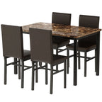 5 Piece Dining Room Table Set, Modern Dining Table Sets with Gray Velvet Upholstered Chairs for 4, Faux Marble Pattern Rectangle Kitchen Table Set for Bar Living Room Breakfast Nook Small Space