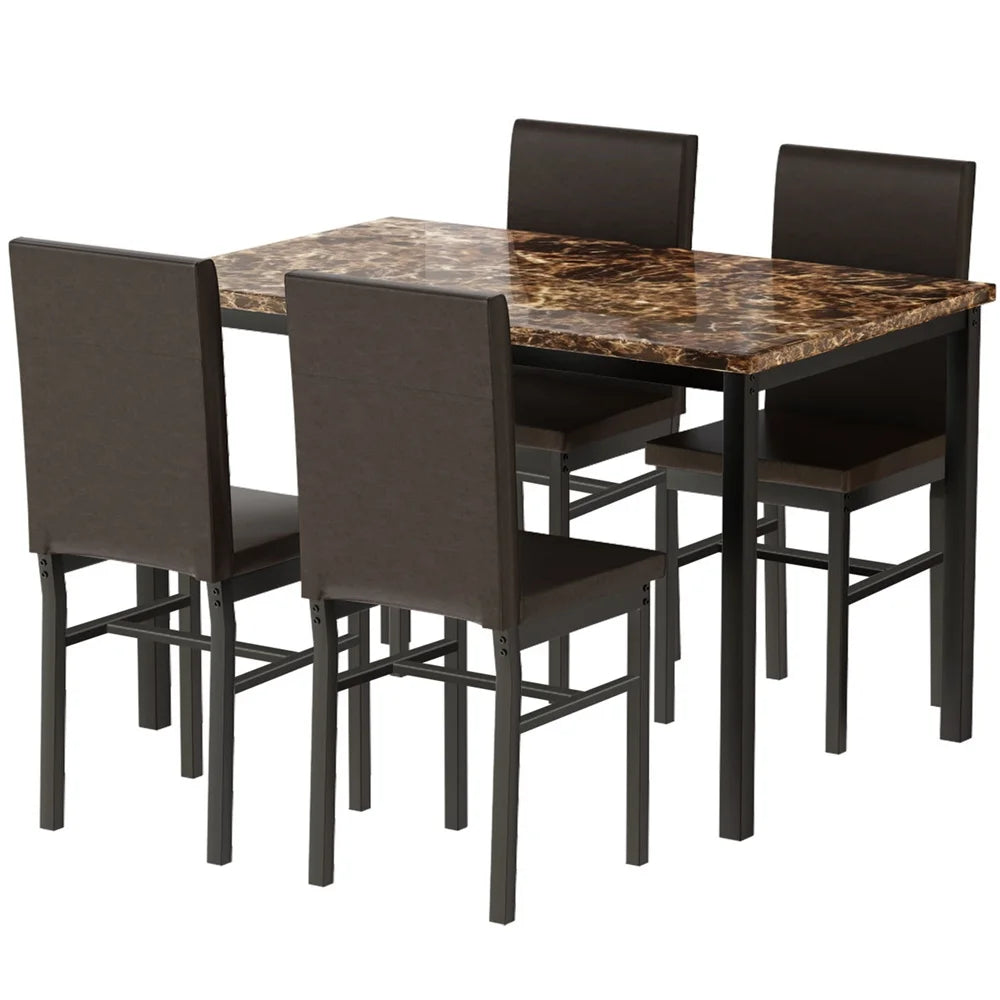 5 Piece Dining Room Table Set, Modern Dining Table Sets with Gray Velvet Upholstered Chairs for 4, Faux Marble Pattern Rectangle Kitchen Table Set for Bar Living Room Breakfast Nook Small Space