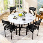 Furlinkhm Round Dining Table Set for 4, Wood Round Kitchen Table and Chairs Set for 4, Modern Dining Room Table Set with 4 Faux Leather Chairs, Round Dinner Table for Small Space, Walnut