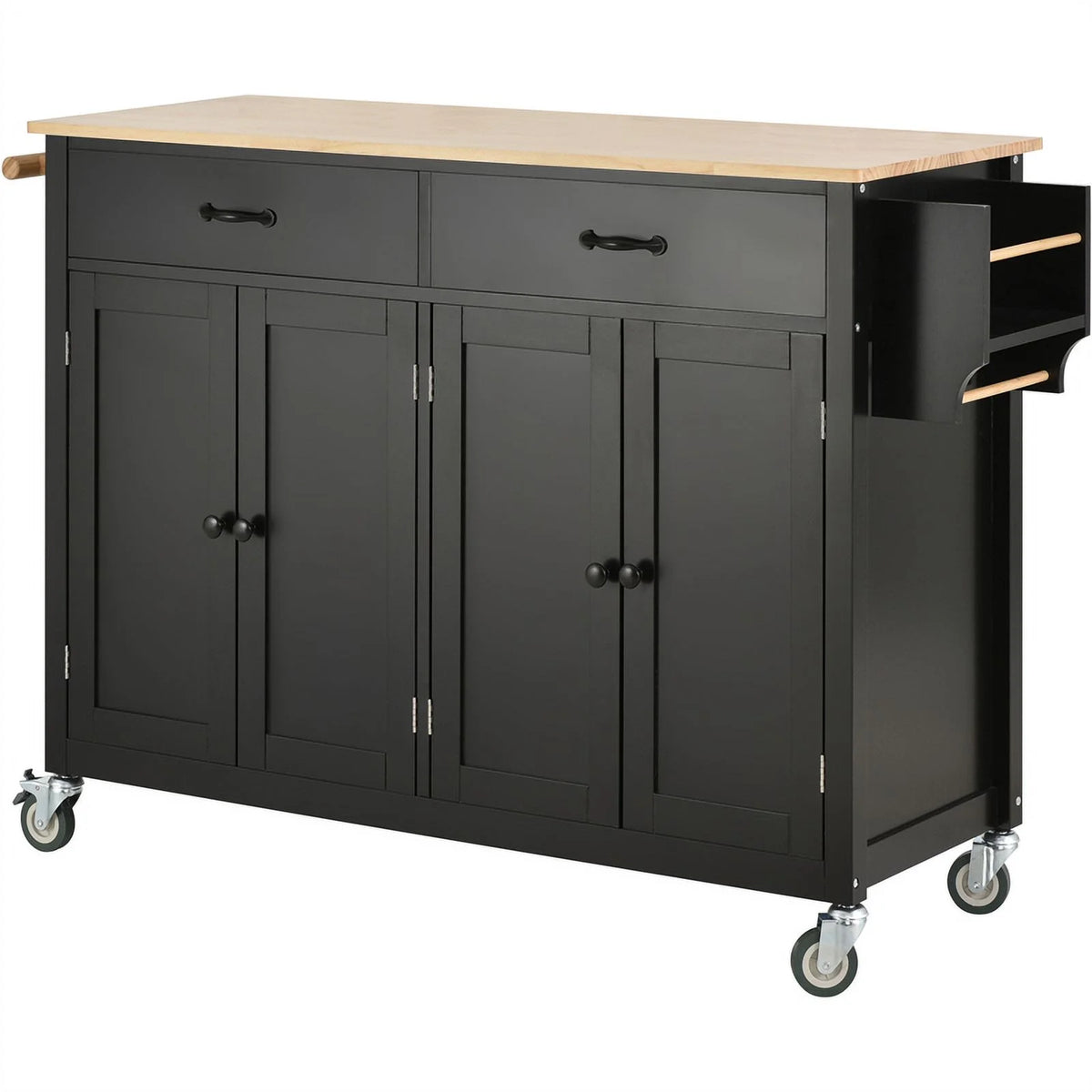 Kitchen Storage Islands&Carts with Solid Wood Top and Locking Wheels, Kitchen Island Cart with 4 Door Cabinet and Two Drawers, Kitchen Cabinets for Kitchen and Dining Room, Green