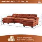 Rophefx 114.3" U Shaped Sectional Couches for Living Room,Cloud Couch,4 Seats Chenille Couch with Double Layer Cushion,Orange