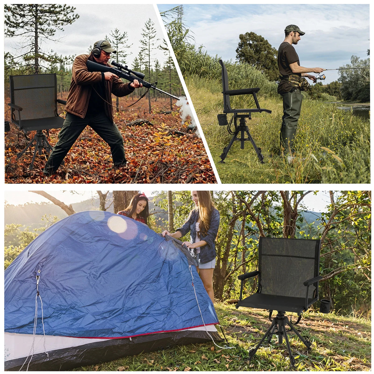 Danrelax 360�� Silent Camo Hunting Blind Chair, Armrests, Side Pouch, Telescopic Legs