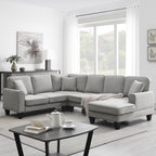 Harper & Bright Designs Modular Sectional Sofa with Ottoman Couch L Shape Corner Sofa Sets 7 Seats Fabric Couch for Living Room, Black, 112 * 87 inch