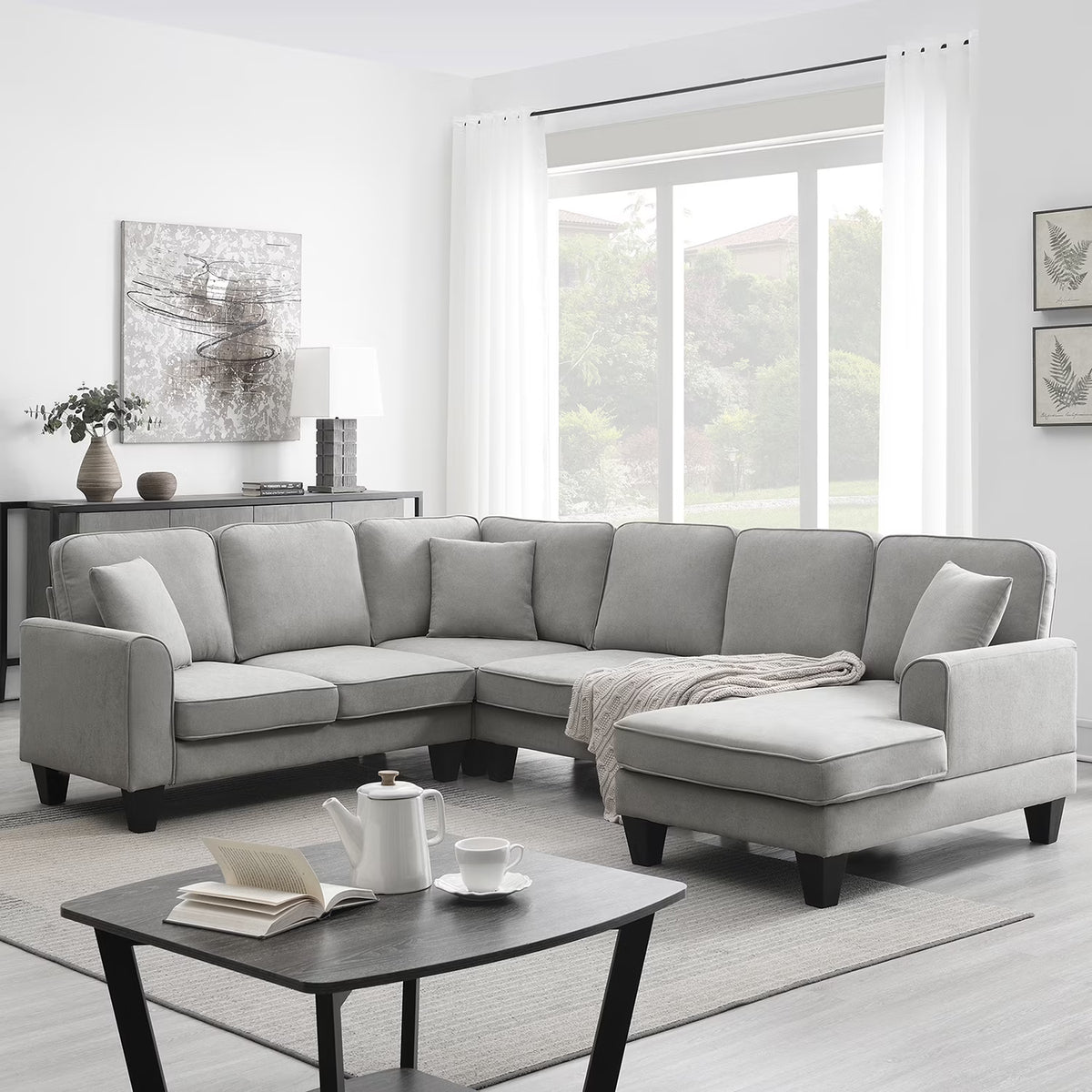 Harper & Bright Designs Modular Sectional Sofa with Ottoman Couch L Shape Corner Sofa Sets 7 Seats Fabric Couch for Living Room, Black, 112 * 87 inch