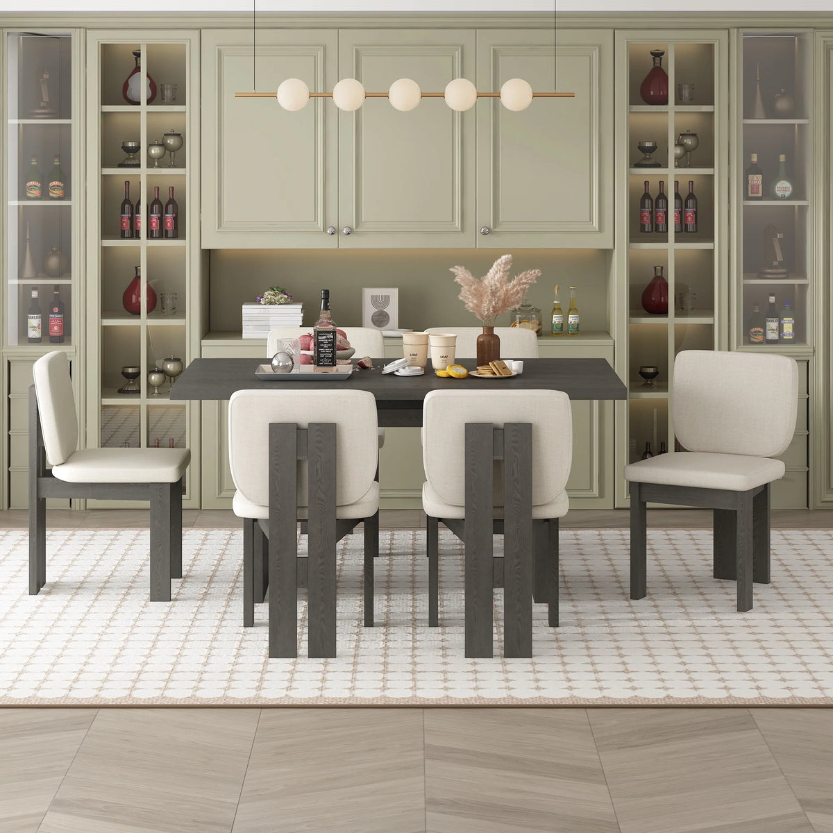 Harper & Bright Designs Farmhouse 7 Pieces Extendable Dining Table Set for 6, Solid Wood Kitchen Table with Butterfly Leaf and 6 Upholstered Chairs, Brown