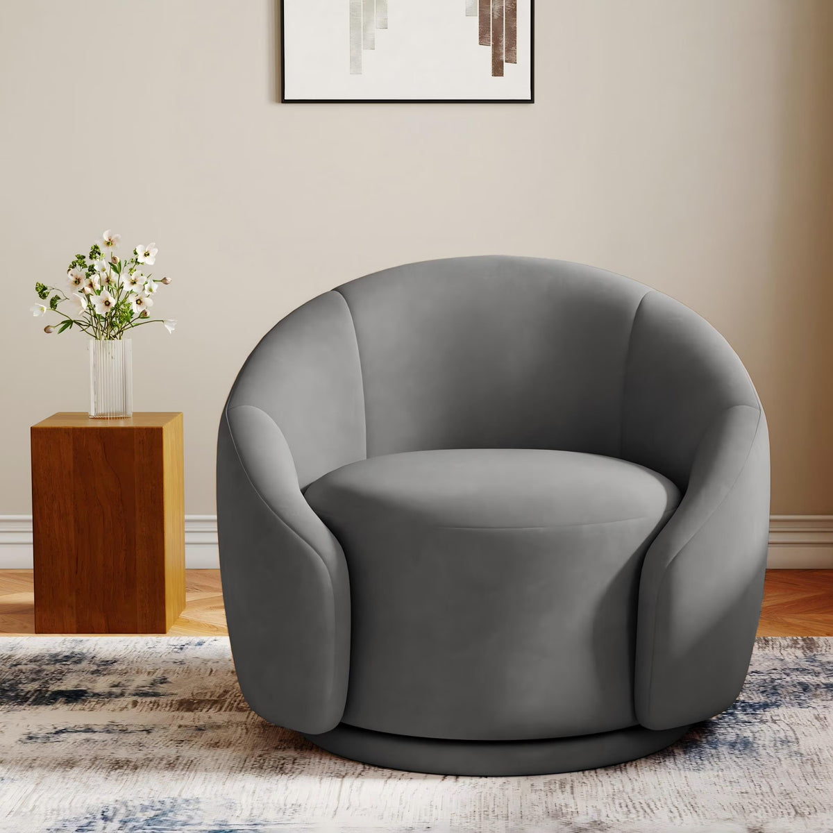 360�� Swivel Accent Chair for Living Room, Boucle Barrel Armchair Single Sofa Chair Reading Chair, Sage Green