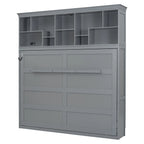 Queen Size Murphy Bed Wall Bed with Top Shelves & USB Charging, Space-Saving Cabinet Bed with Flexible Slats, Gray Modern Foldable Bed
