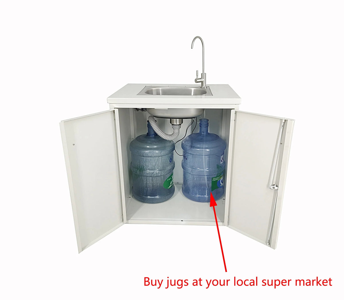 Cabinet Portable Sink Self Contained Hand Wash Station Mobile Sink Water Fountain Water Supply 110V/12V Powered Built-in Pump Water Jugs NOT included 24 X 18 X 30" CABINET SIZE 10094