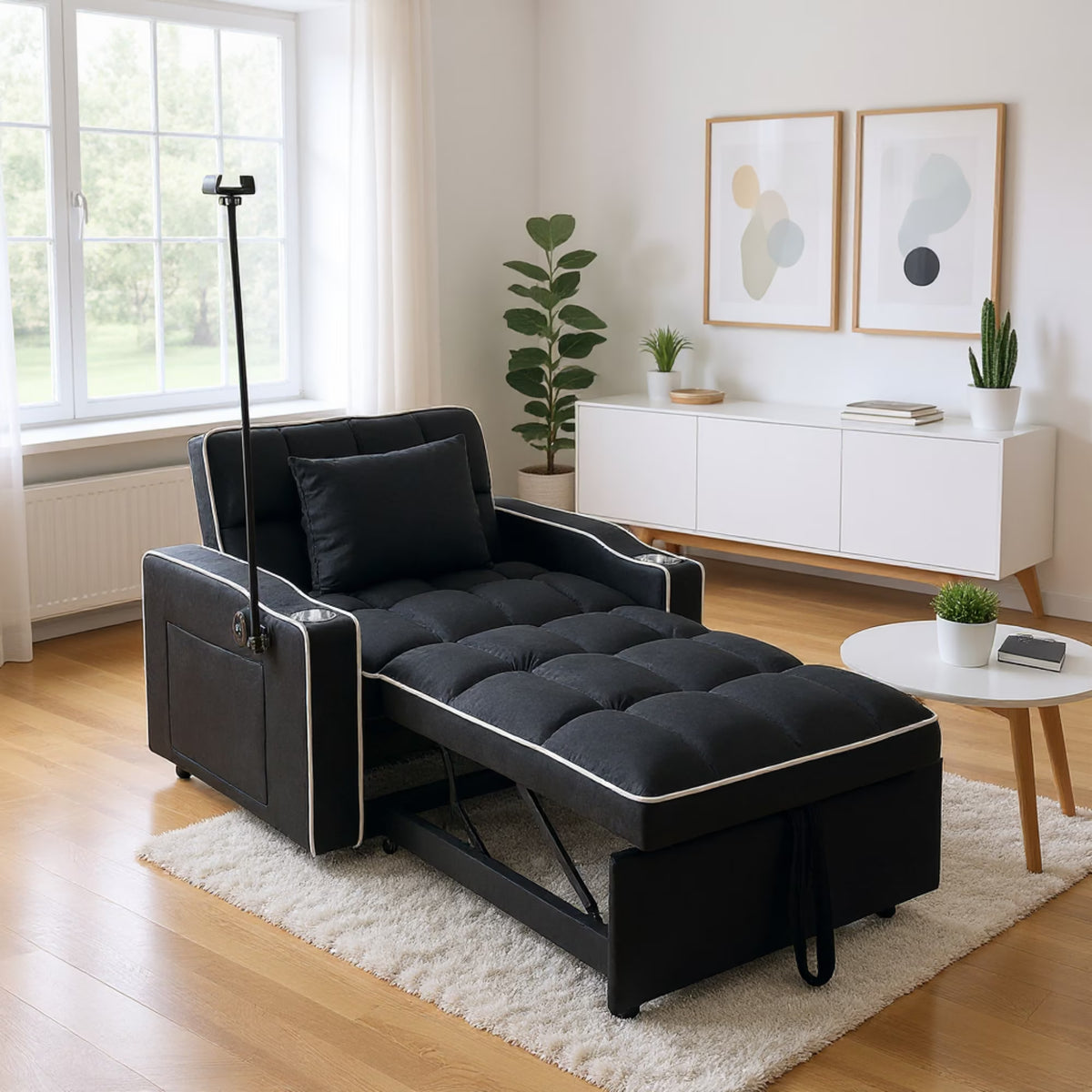 Gewnee 55'' Modern Convertible Velvet Sofa Bed with Pull-Out Twin Bed, Adjustable Backrest for Living Room, Office (Dark Gray)