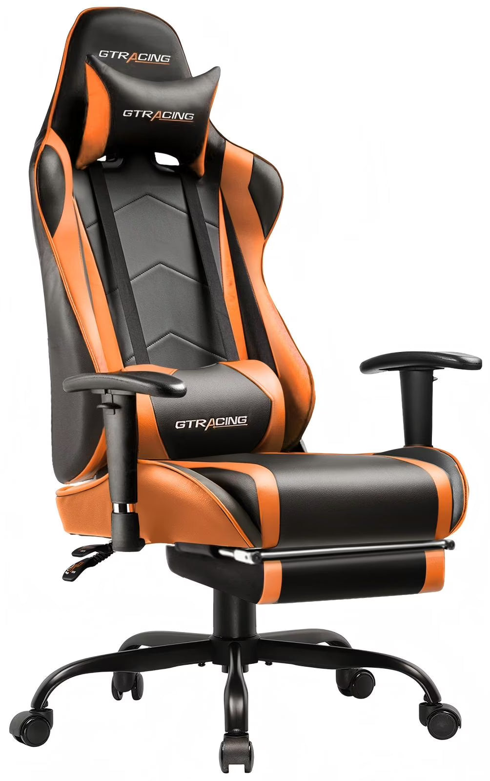 GTRACING Gaming Chair, Ergonomic Office Desk Chair with Lumbar Support, PU Leather, Footrest & Adjustable Headrest, Red