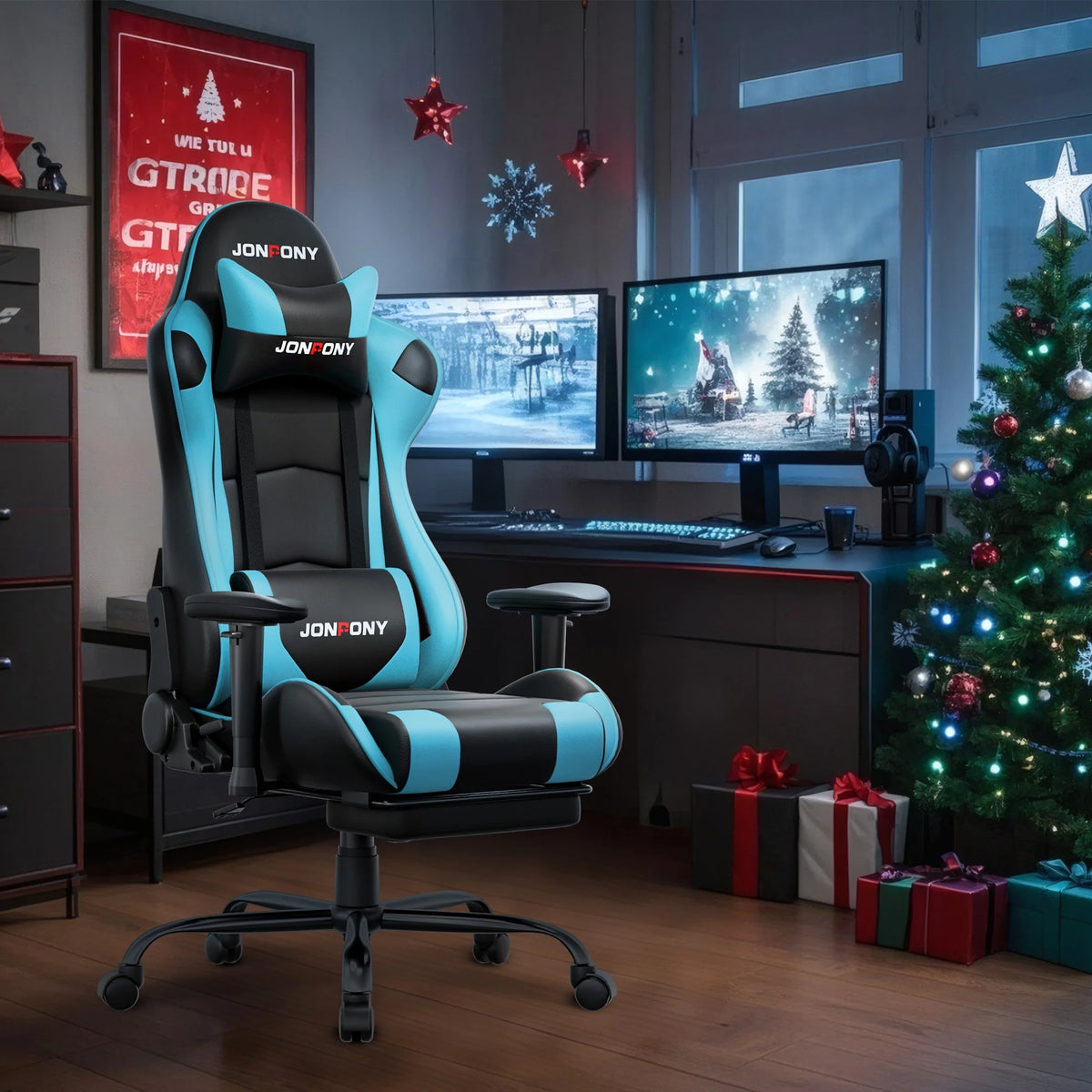 JONPONY Big and Tall 500LBS Gaming Chair, Ergonomic Design, Gamer Chair PU Leather with Footrest and Lumbar Support, High Back Office Chair Support 8 Hours Long Sitting,Red Computer Chair,Red
